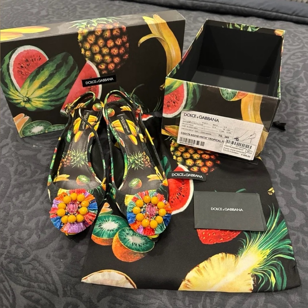 Dolce & Gabbana Tropical Kitten Heel Stiletto Slingback Size 38 1/2